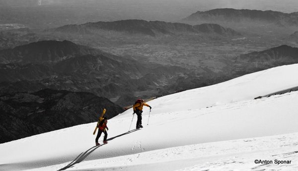 Myself and Dave heading up the glacier with the views dropping below us.