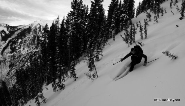 Our 3rd and final run of the day.  When the snow is this good, it just doesn't take much motivation to go ski it.