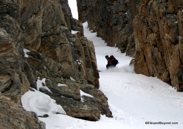 Dave on his way down.  Many a jump turn ensues.  Photo-Anton Sponar