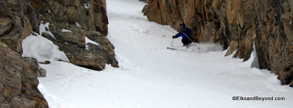 Tom dropping his knee.  I think he may invest in Dynafits after this many tele jump turns in a row.  Photo-Anton Sponar