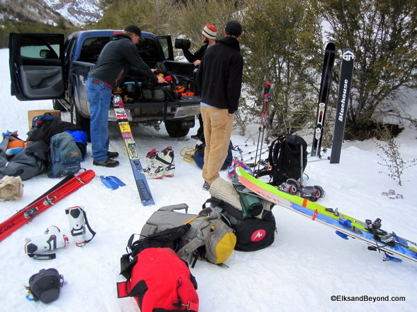 Our junkshow back at the truck.  Thank you slednecks for not stealing all of our stuff.  photo-Tom Corson