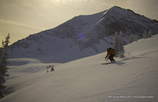 My turn My Turn. Skiing was scenic here, but caution was necessary for the breakable conditions.