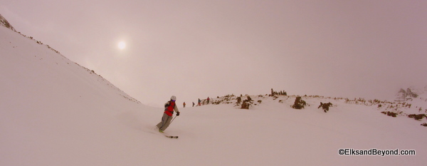 Molly up for some more skiing on Monday morning.