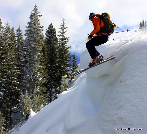 Dave Rasmussen off the cornice on a tour that brought us from Mcclure pass back down to Redstone.