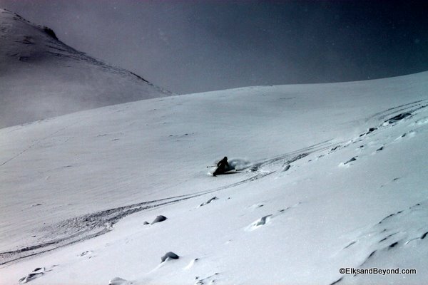 Meghan Detering Dropping the knee at Silverton with our group of 8 strong skiers.