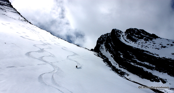 Nick skiing in front of yesterday's objective.