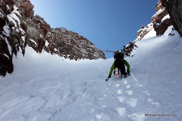 As soon as we got into the couloir proper it became much easier to make upward progress.
