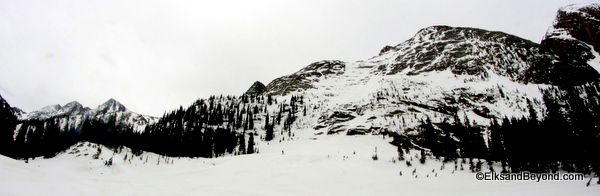 The view of our last bit of skiing from camp.  The face is a bit of a maze, but it sure was fun.