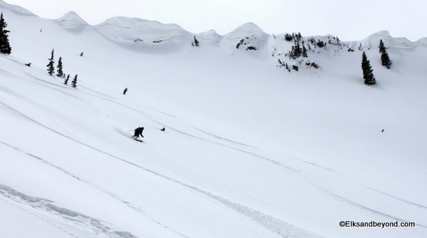 The snow was a fast consolidated pow.  Super fun snow to make big fast turns on, and Vera was doing just that.
