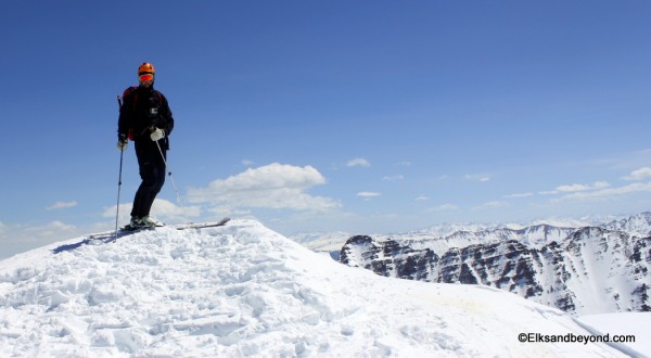Matt skiing off the summit.  He is on the shortlist with the Elks almost completed along with much of the states 14ers.
