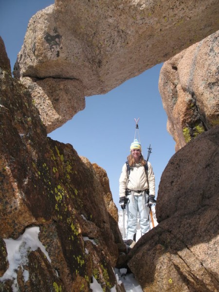 ChicagoBasin5-912-08385 Brittany nearing the summit of Sunlight.