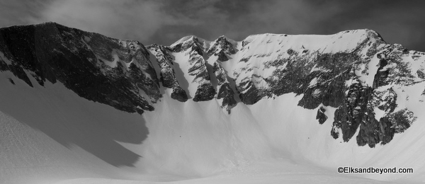 If you look really closely, there is a black dot that is Brittany skiing the apron beneath our line.