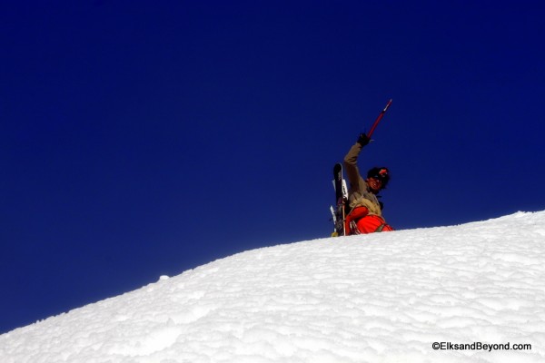 Colter tops out on the summit ridge.  I think he is pretty excited.