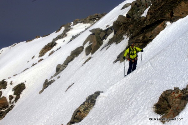 Ian finishing the scoot across the South Face.