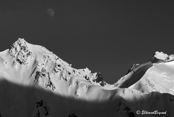 Some moon action looking across from the top of a couloir above camp.