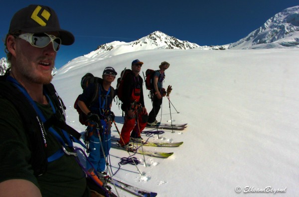 The crew on our way to our first ski objective of the day.