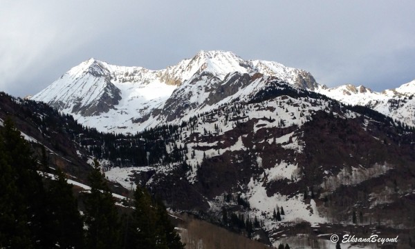 Our Goal for the day is the west face of Snowmass, pictured here to the left taken the night before on the slog into camp.