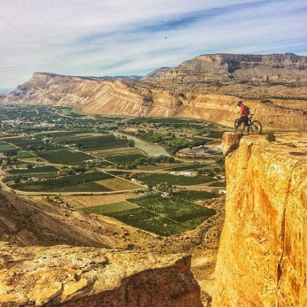 Erin Mitchell checks out some of the exposure on the route.