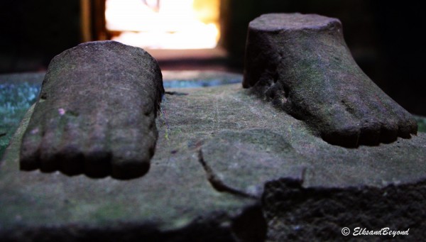 Whats left of a sculpture inside of Preah Khan.
