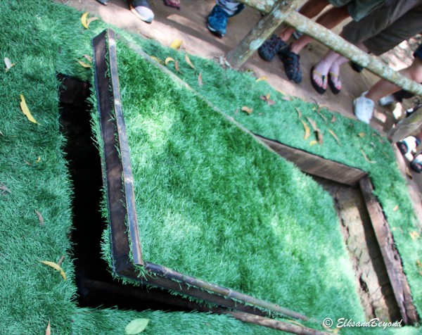 The Viet Kong used many booby traps during the war. This Trap door would flip open and drop the unsuspecting into some sort of trap.
