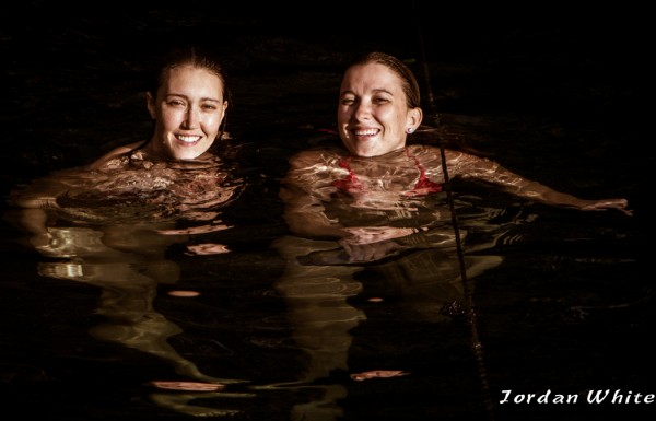 Erica and Elisabeth enjoy a dip in the Cenote off of Turtle Beach in Mexico.