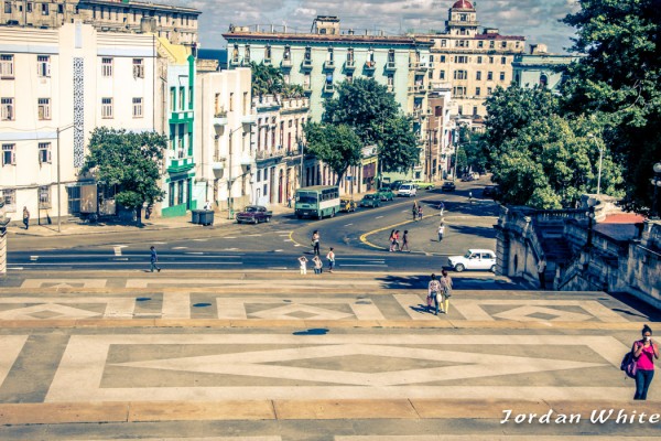 Leaving the steps of the University.