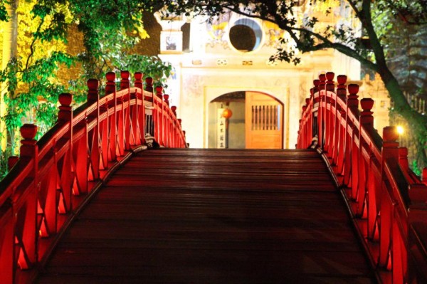 The Ngoc Son Temple at night.