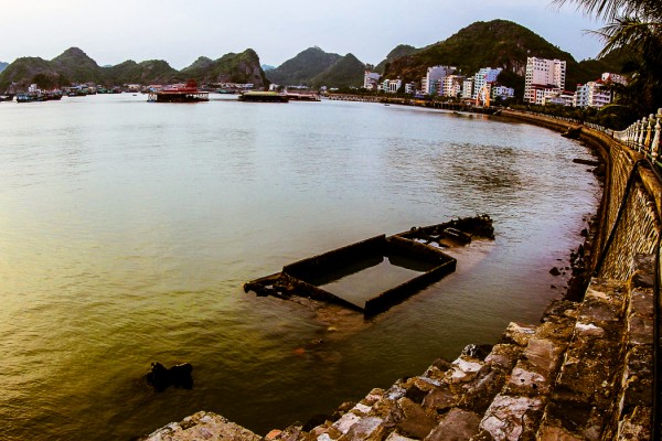 Cát Bà town and a sunken ship from a couple years past.