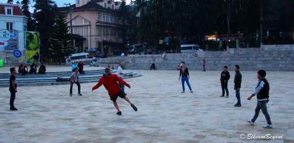 Playing "Jianzi" with the locals and other tourists.  Its a hackysack like game that has a bunch of plastic discs with feathers coming out of them that floats a bit more.  