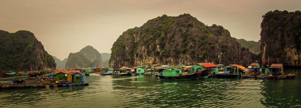 Cruising on by a floating fishemans village in Lan ha Bay.