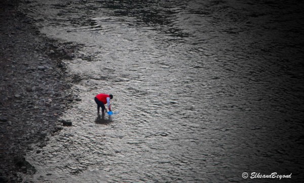 Laundry time, looking down from the suspension bridge.