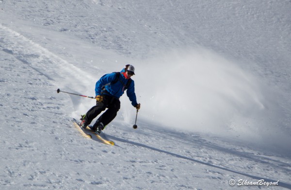 Colter enjoying the fast pow conditions.