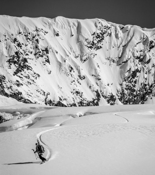 Aaron dodging crevasses.  Photo Anton Sponar.