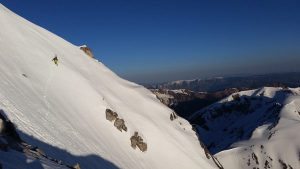 Starting the steep traverse around K2. Photo: Riley 