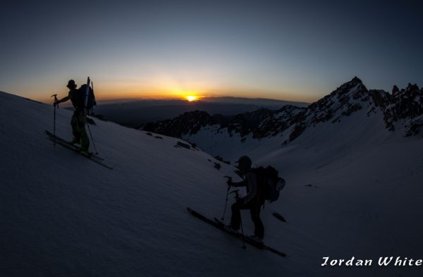 Colter Hinchliffe and Riley Soderquist moving towards K2 as the sun gets involved with our day.